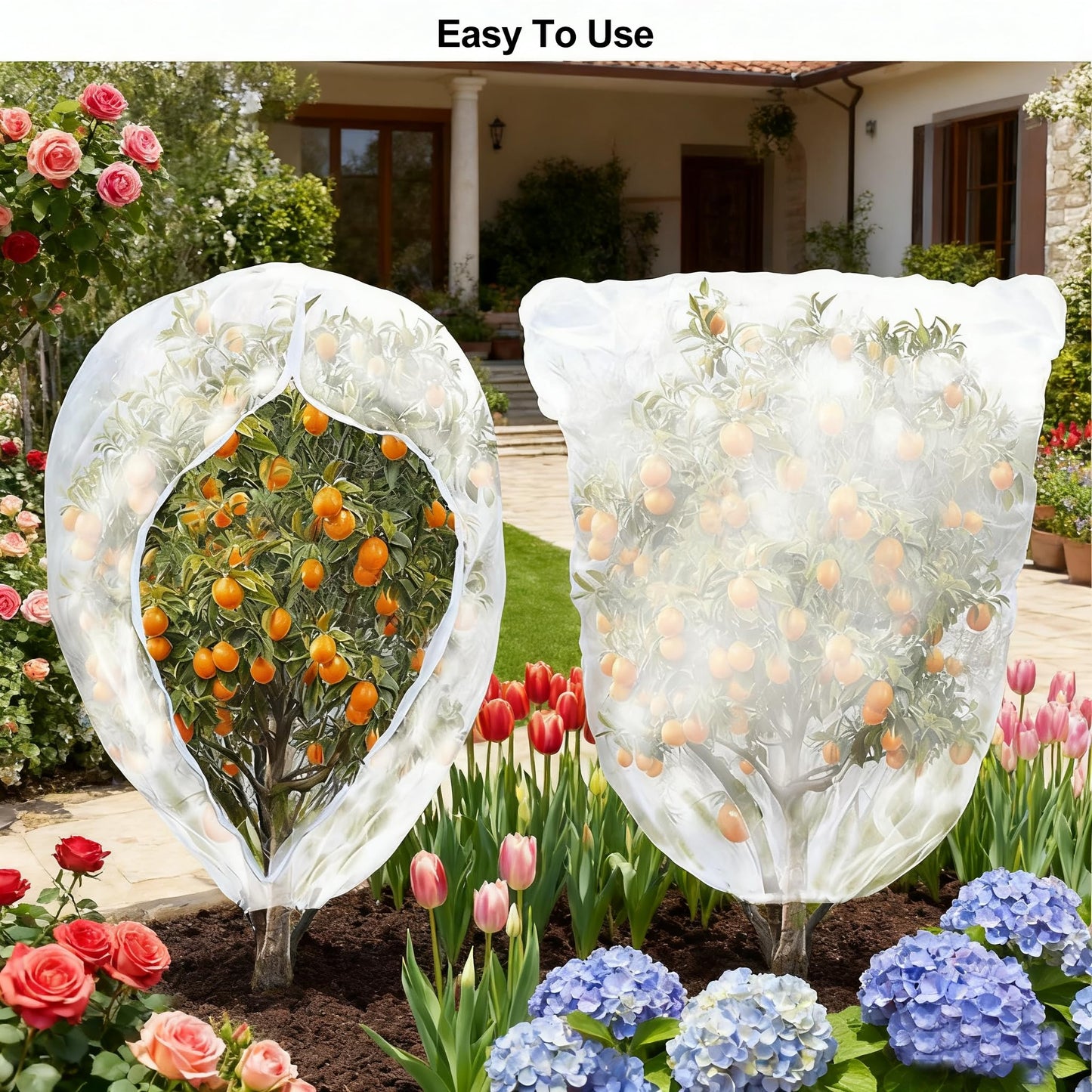 Garden Mesh Netting with Drawstring & Zipper,4PACK Mesh Netting Pest Barrier Protection Bird Mosquito Net Plants Cover for Patio Vegetable Plants Fruit Tree (4FTx5.9FT+2.3FTx3.3FT)
