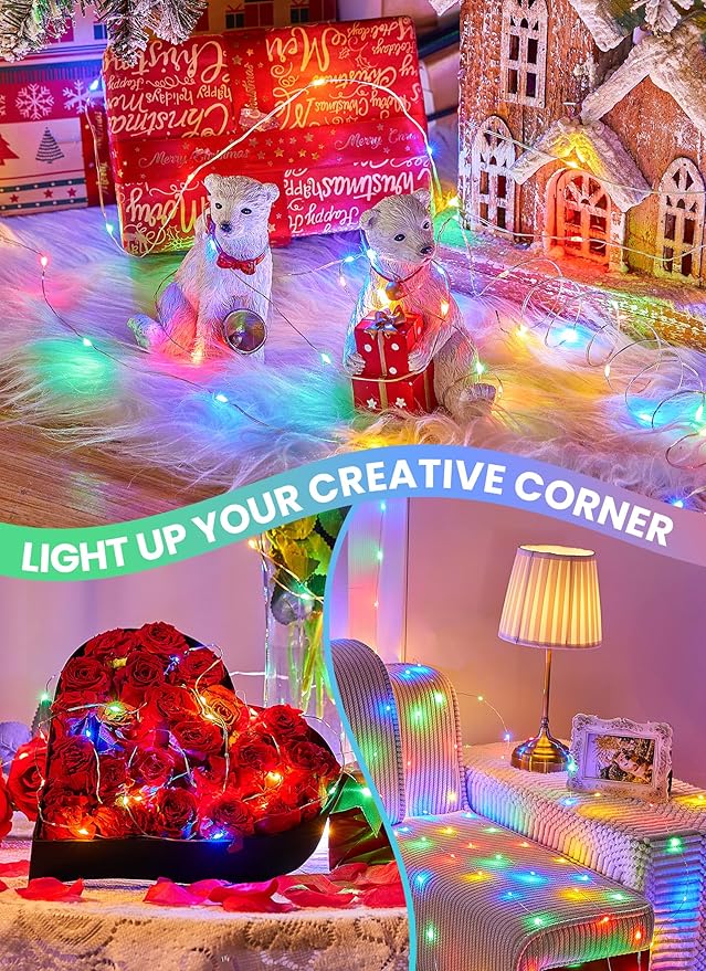Minetom Fairy Lights with Remote, 66 Feet 200 Led Firefly String Lights Plug in for Bedroom Home Wall Ceiling Christmas Tree Wreath Craft Wedding Party Indoor Outdoor Decoration, Multicolor