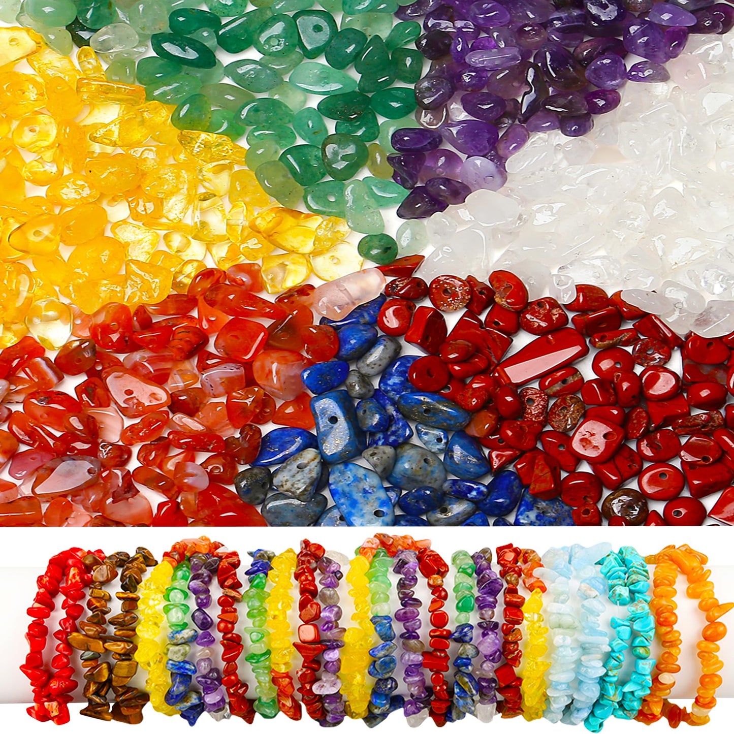 ZHIYUXI 400pcs Chakra Beads 5-8mm Beads Crystals Chips Gemstones Beads for Bracelet Making Irregular Chakra Stones Loose 1 Strand Rocks Bead Crystal for Jewelry Making DIY Craft Gifts