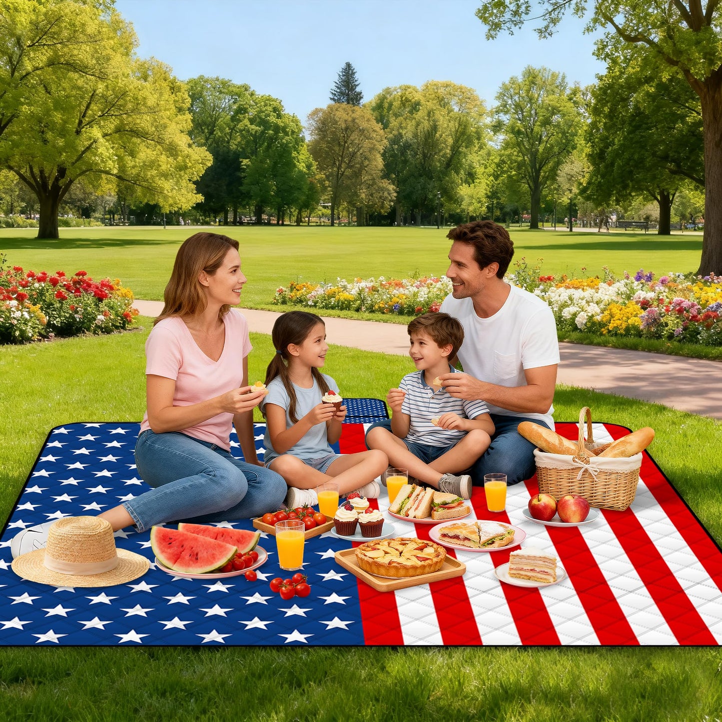 Poedist Extra Large Patriotic Picnic Blanket Waterproof,80"x 80"Foldable Machine Washable Beach Blanket,Outdoor Blanket for 6-8 Adults,Suitable for Indoor Crawling,Park Beach,Camping,Hiking,Travel