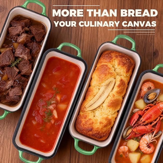 11x5 Inch Cast Iron Loaf Pan With Lid, 5.8 Qt Large Loaf Pans for Sourdough Bread Baking, Heavy Duty Dutch Oven Bread Pan For a Crispy Crust, Pistachio