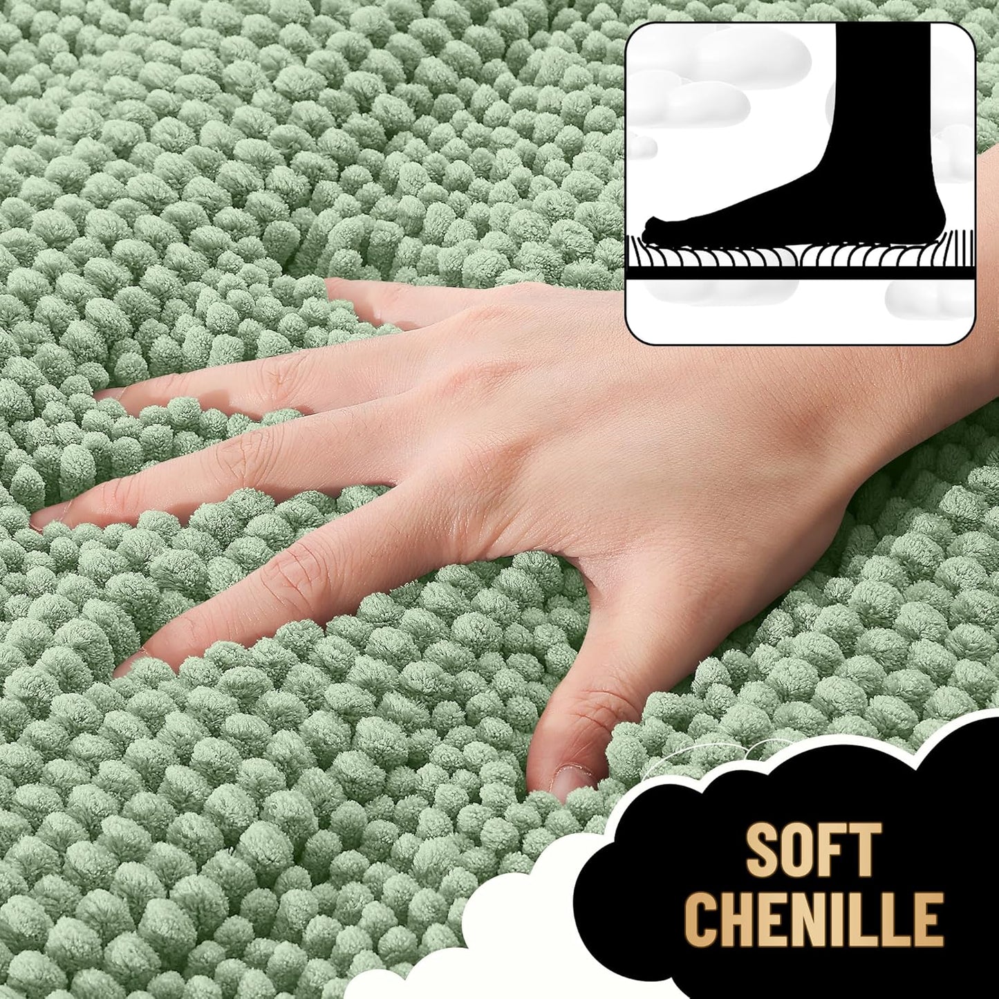 OLANLY Thick Bathroom Rugs 30x20, Extra Soft Absorbent Chenille Striped Bath Rugs, Rubber Backing, Machine Wash Dry, Bath Mats for Bathroom Floor, Tub and Shower, Home Decor Accessories, Sage Green