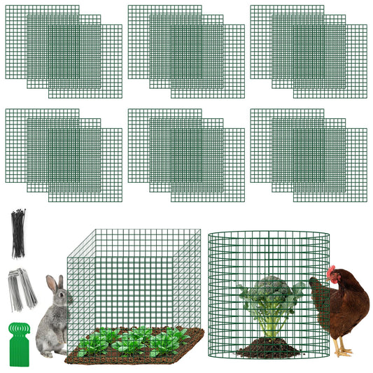 Plant Protectors from Animals - DIY Reusable Plant Cages for Outdoor Plants, Square Mesh Plant Covers Kits, 12"x12" Panels (6/18/30 Pcs) (30, Dark Green)