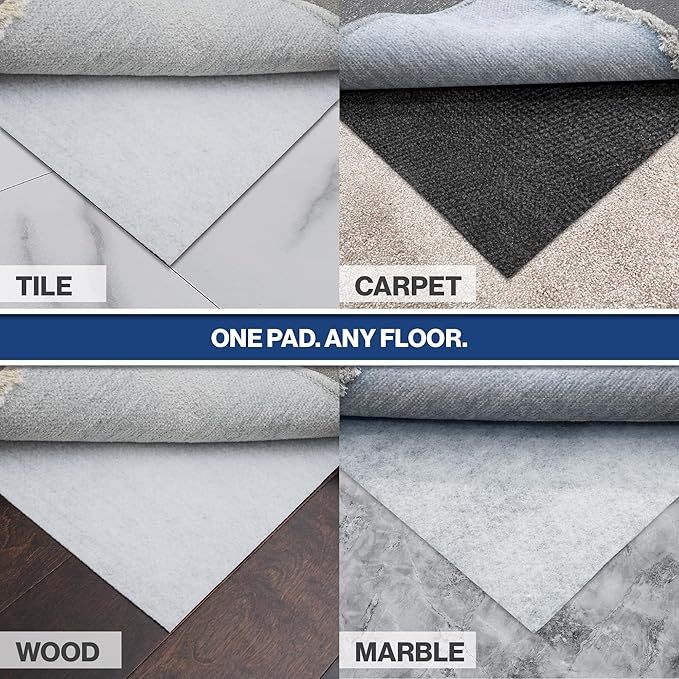 2' x 8' Non-Slip Rug Pad, Reversible Gripper, Non Skid Pads for Hardwood, Vinyl, Tile, Laminate Floors, Keep Area Rugs Secure, Natural Materials Safe for Indoor Flooring, ¼” Thick