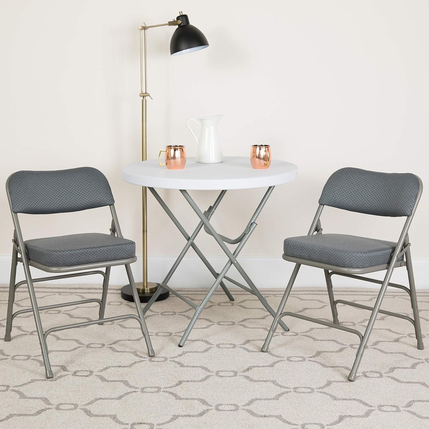 Flash Furniture Hercules Series Metal Folding Chairs with Cushioned Seat, Fabric Upholstered Event Chairs with 300-lb. Static Weight Capacity, Set of 4, Gray