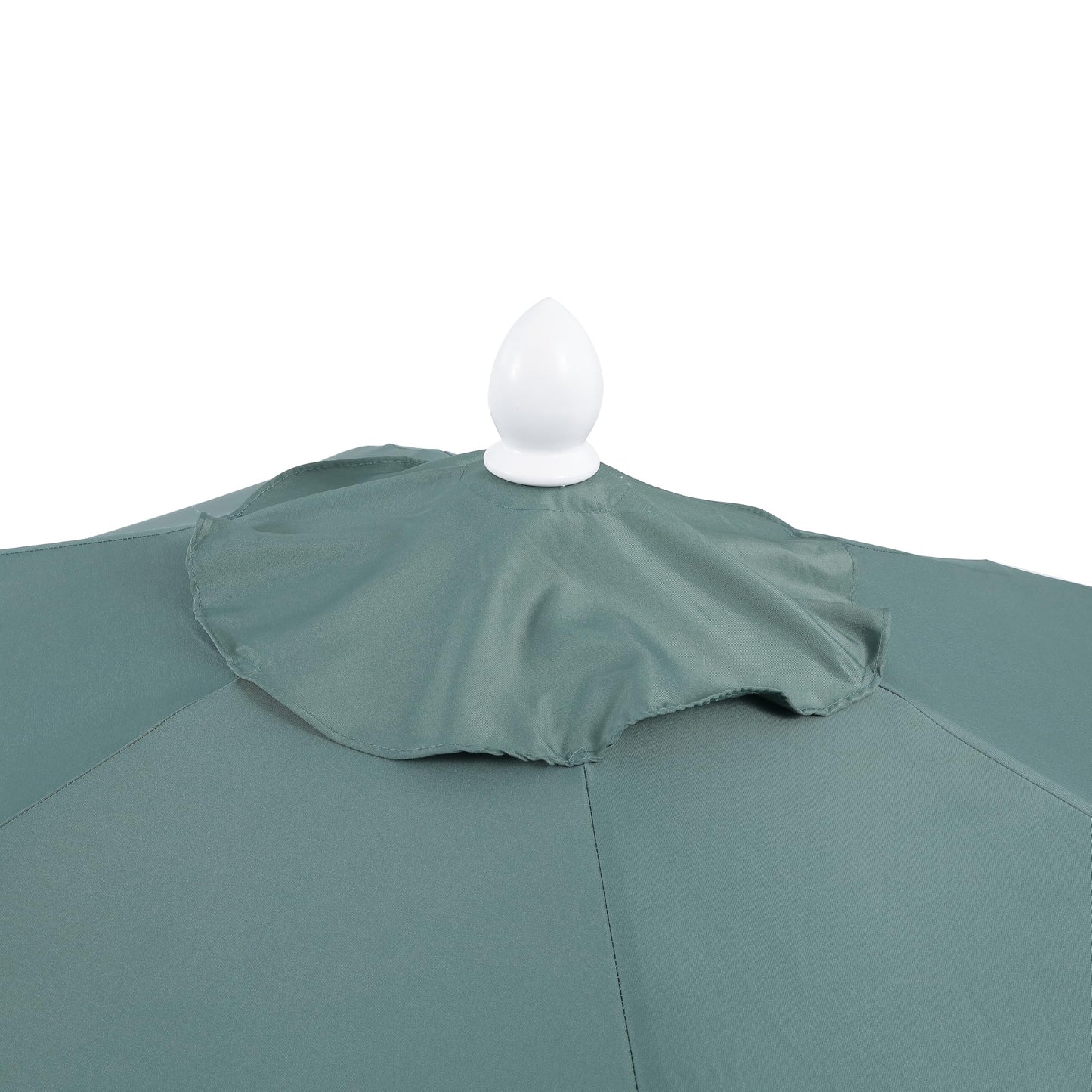 JONATHAN Y UMB1001K Collins 9 ft. Classic Cottage Fringe Tassel Market Patio Umbrella with Auto-Tilt Crank, Wind Vent and UV Protection in Green/Cream, White Pole