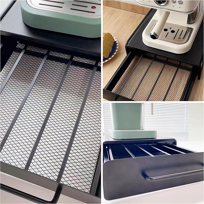 Coffee Pod Organizer Storage Drawer with Slider Tray Cups Holder Countertop Coffee Machine Stand, Metal, 12.99"L * 13.78"W * 3.35"H, Black