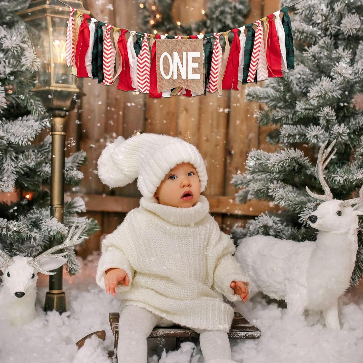 Christmas High Chair Banner for 1st Birthday - Red and Green One High Chair Banner, 1st Birthday Decoration for Boys Girls, Christmas Birthday Party Decorations,Merry Christmas Banner Photo Props