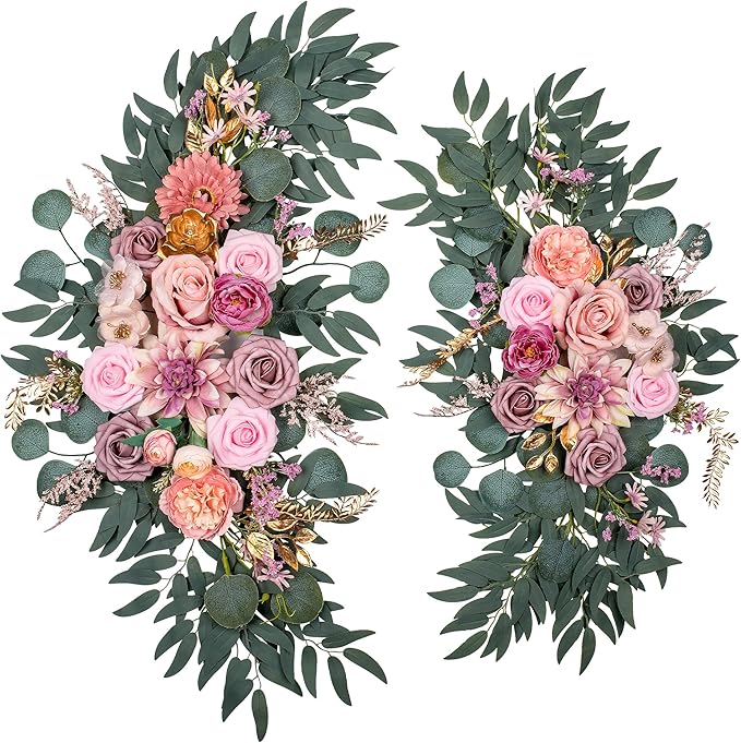 Wedding Arch Flowers, Artificial Floral Decor for Wedding Ceremony & Reception, Standard Size Large Flower Swag Set for Backdrop & Welcome Sign, Pack of 2 (Dust No. 1)