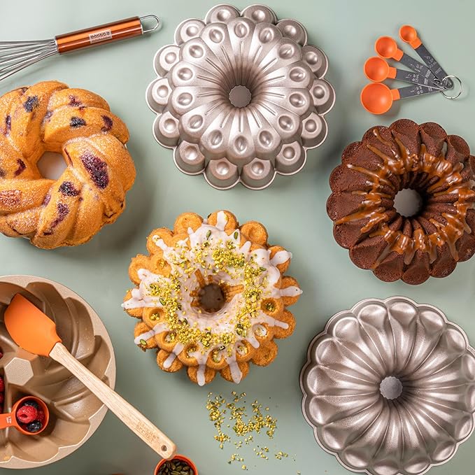 Baker's Secret Nonstick for Fluted Cake Pan, Perfect for Fluted Cakes, Die Cast Aluminum Cake Pans, 2 Layers Non-stick Coating For Easy Release, compatible with Fluted Cake Pans - (Bloom)