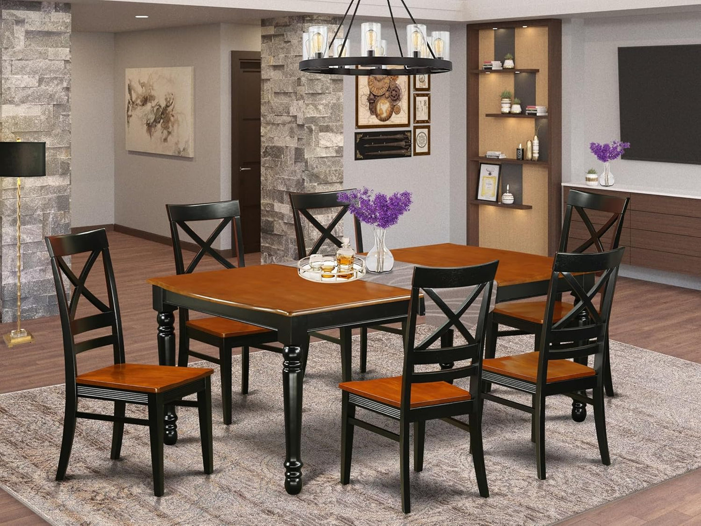 East West Furniture DOQU7-BCH-W 7 Piece Dining Table Set Consist of a Rectangle Dining Room Table with Butterfly Leaf and 6 Wood Seat Chairs, 42x78 Inch, Black & Cherry