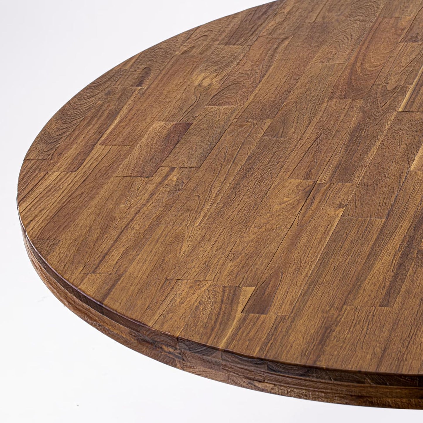 F52-0N-TP - Kitchen Table with Acacia Wood Round Tabletop, Antique Walnut Finish