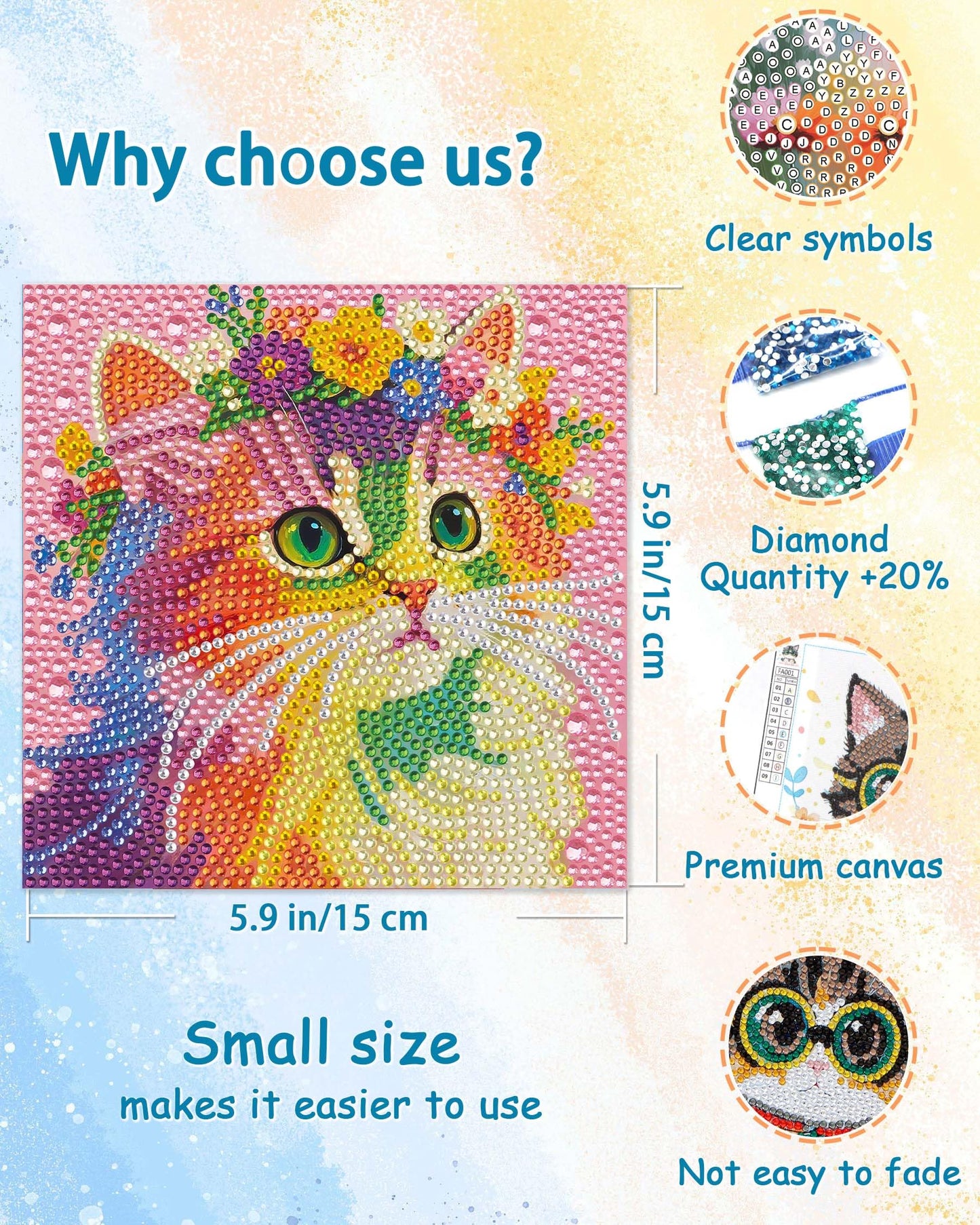 Leixonl 4 Packs 5D Diamond Art Kits for Kids Ages 6-8-9-12,Arts and Crafts Set for Home Wall Decor.Gem Art by Number Kits Arts and Crafts Kits(5.9x5.9inch) (4-pack-15-alpaca)