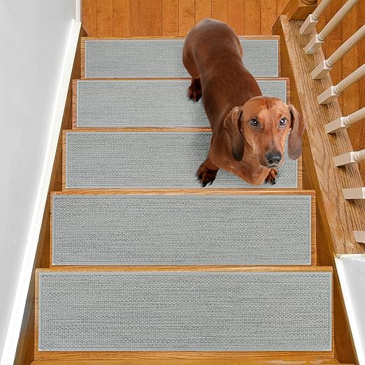 Stair Treads Non Slip for Wooden Steps Indoor 10" x 36" 4 Pack Extra Wide Stair Tread Carpet Stairs Runner, Step Pads with Reusable Adhesive for Dogs Kids Elders, Machine Washable, Light Grey