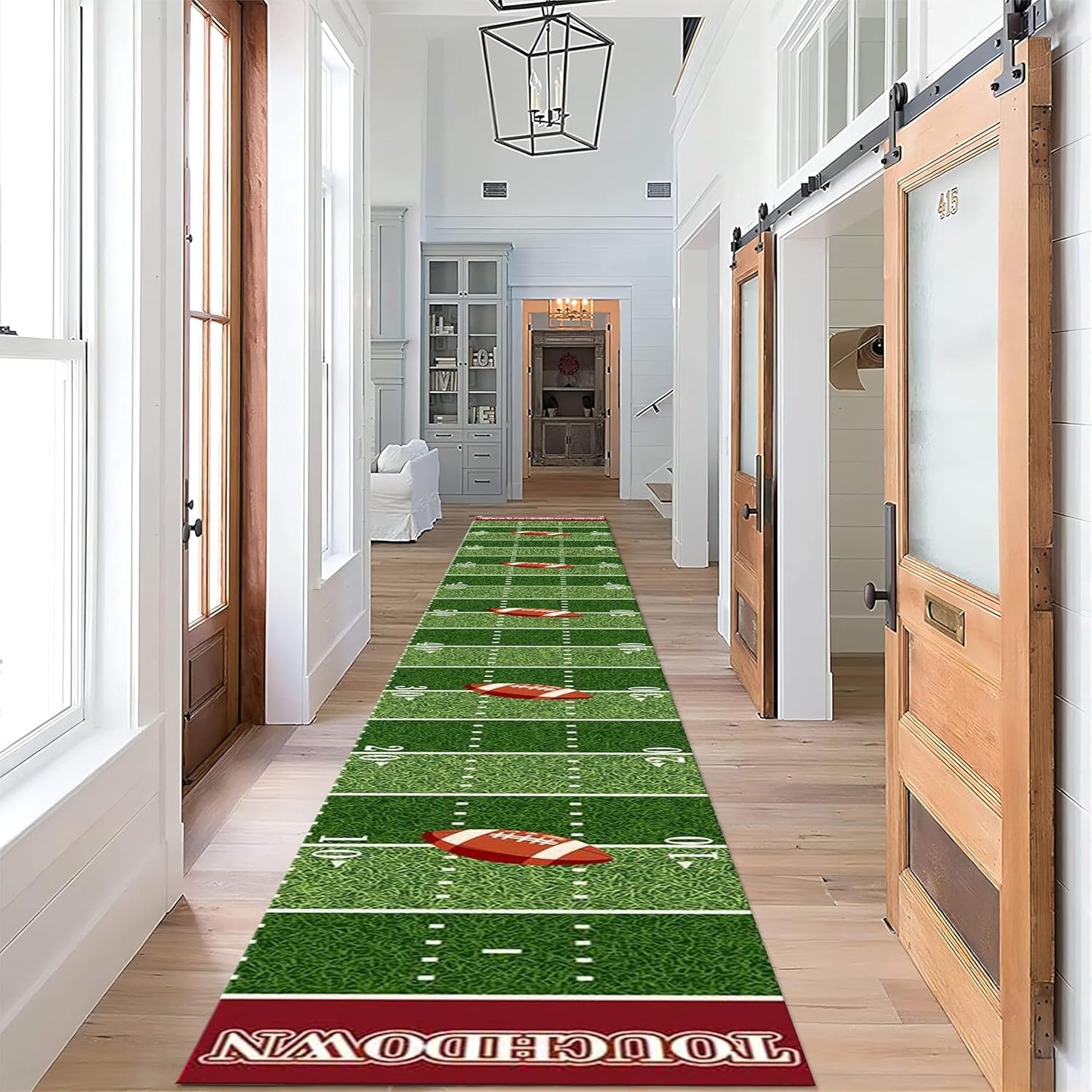 Rugby Runner Carpet, 2x8ft, American Football Touchdown Indoor Rugs, Machine Washable Durable High Traffic Rug, with Non Slip Backing Absorbent Carpets for Entryway Living Room