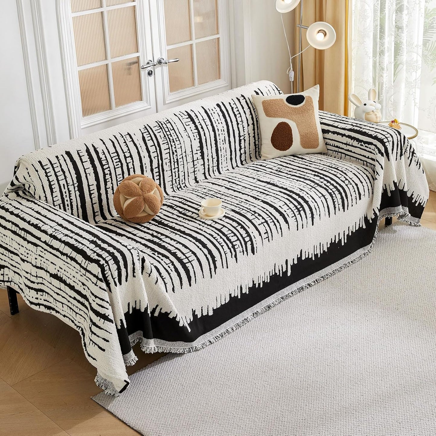 HAOMAIJIA Boho Sofa Covers Couch Covers for 2 Cushion Couch Sofa Pet Friendly Soft Thick Non Slip Couch Cover for Dogs Washable Sectional Couch Covers L Shape Furniture Protecto (XF-Black, 71"x102")