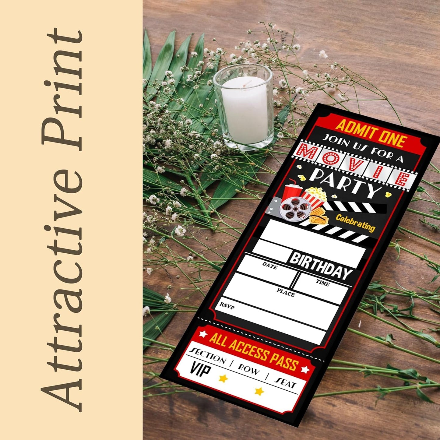 Birthday Cards-20 Movie Party Ticket Invite Cards-Red and Black Birthday Invitation with Envelopes for Movie Lovers-Celebration Party Favor & Supplies (3×8 inch)-A18