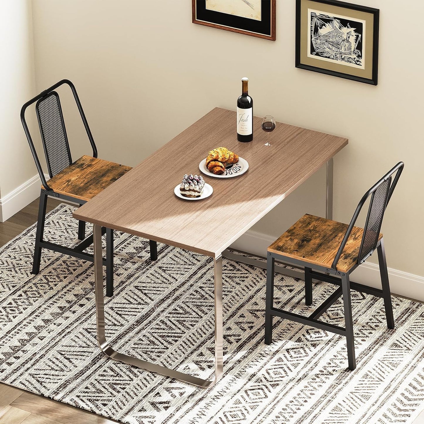 Dining Chairs Set of 2, Wooden Kitchen Chairs, Farmhouse Dining Chairs with Back Support, for Living Room, Kitchen, Rustic Brown and Black CY01L2BRN1