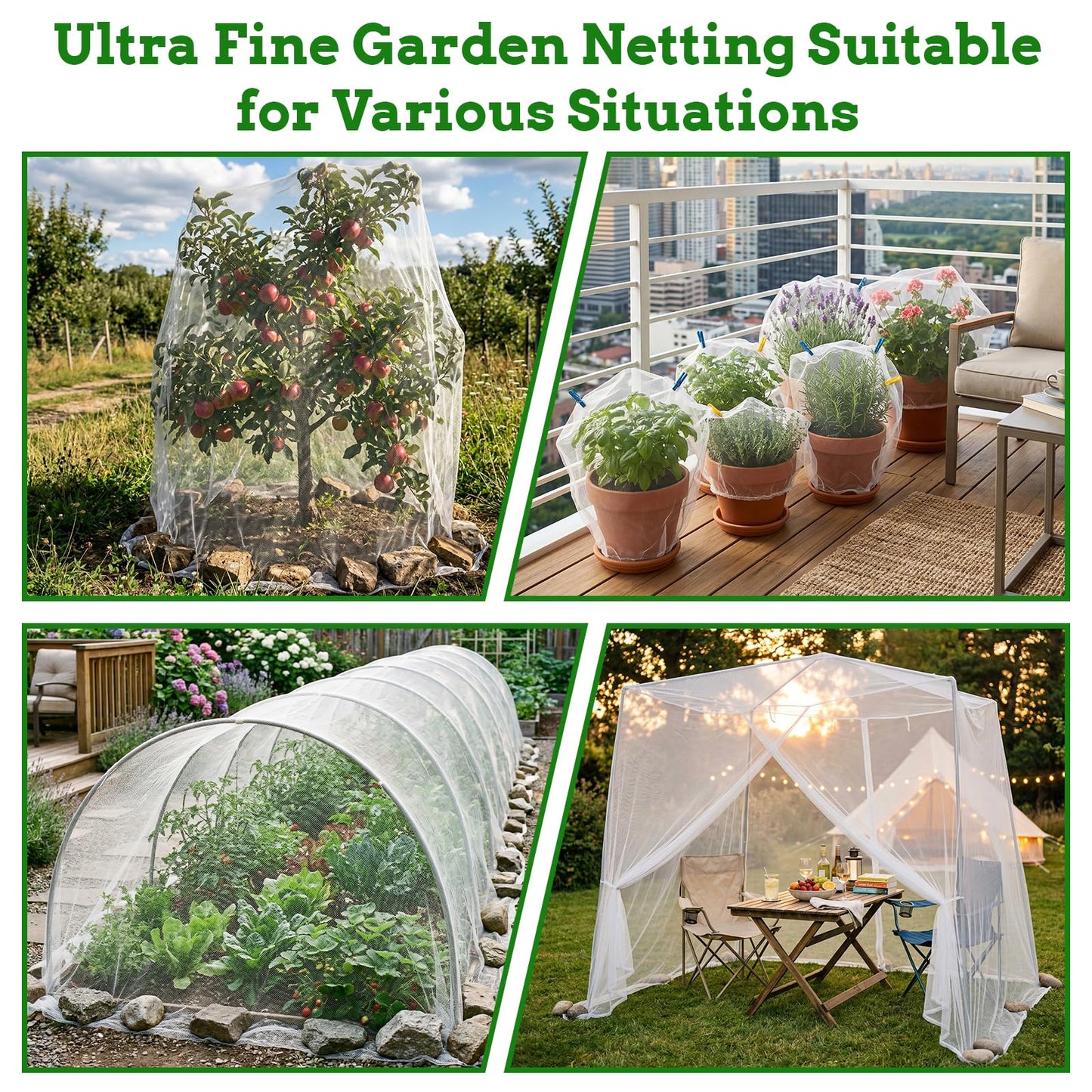 Ultra Fine 4'x10' Garden Netting – No Frame Needed, Easy Install, Pest Barrier & Bird Netting, Plant Cover for Garden, Greenhouse, Patio, Protecting Vegetables, Flowers, Trees