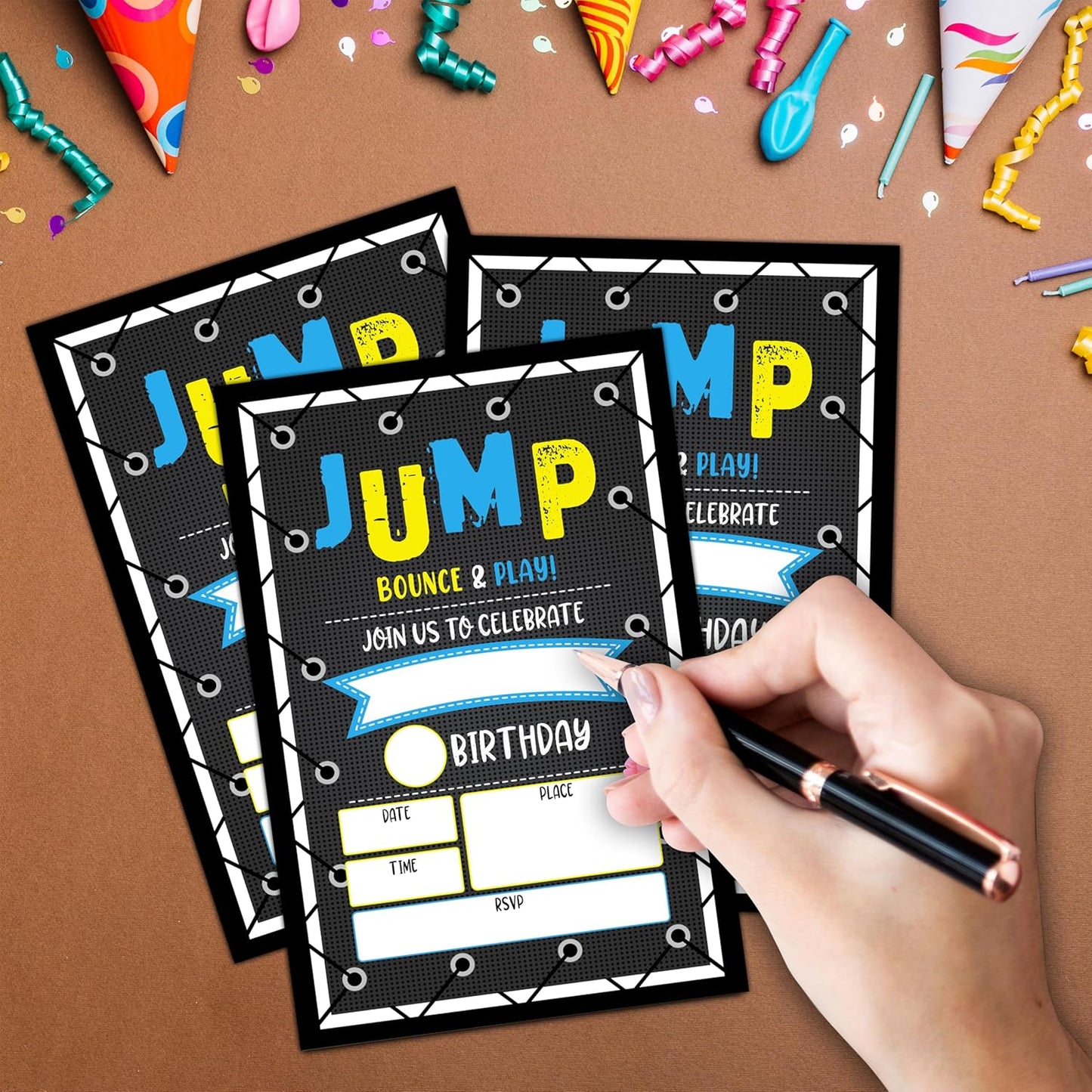 CLIRBE Trampoline Jump Birthday Party Invitations, Birthday Invitations For Boys, Kids Boy Birthday Invitation, 20 Invitations with 20 Envelopes - E03