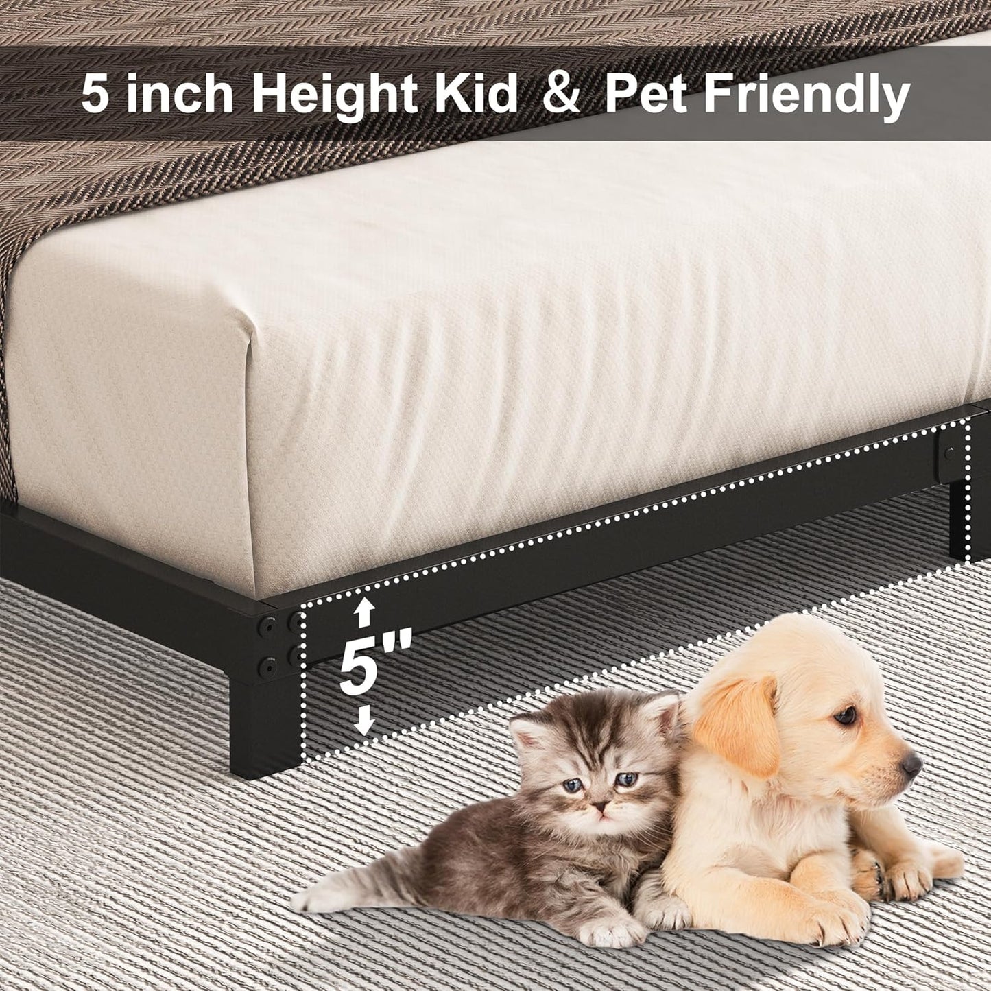 5 Inch Low Bed Frame Full, Heavy Duty Full Size Bed Frame Low Profile, No Box Spring Needed, Easy Assembly, Noise Free, Black