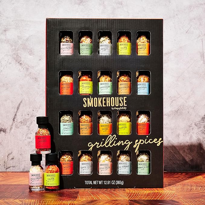 Smokehouse by Thoughtfully Ultimate Grilling Spice Set, Grill Seasoning Gift Set Flavors Include Chili Garlic, Rosemary and Herb, Lime Chipotle, Cajun Seasoning and More, Pack of 20