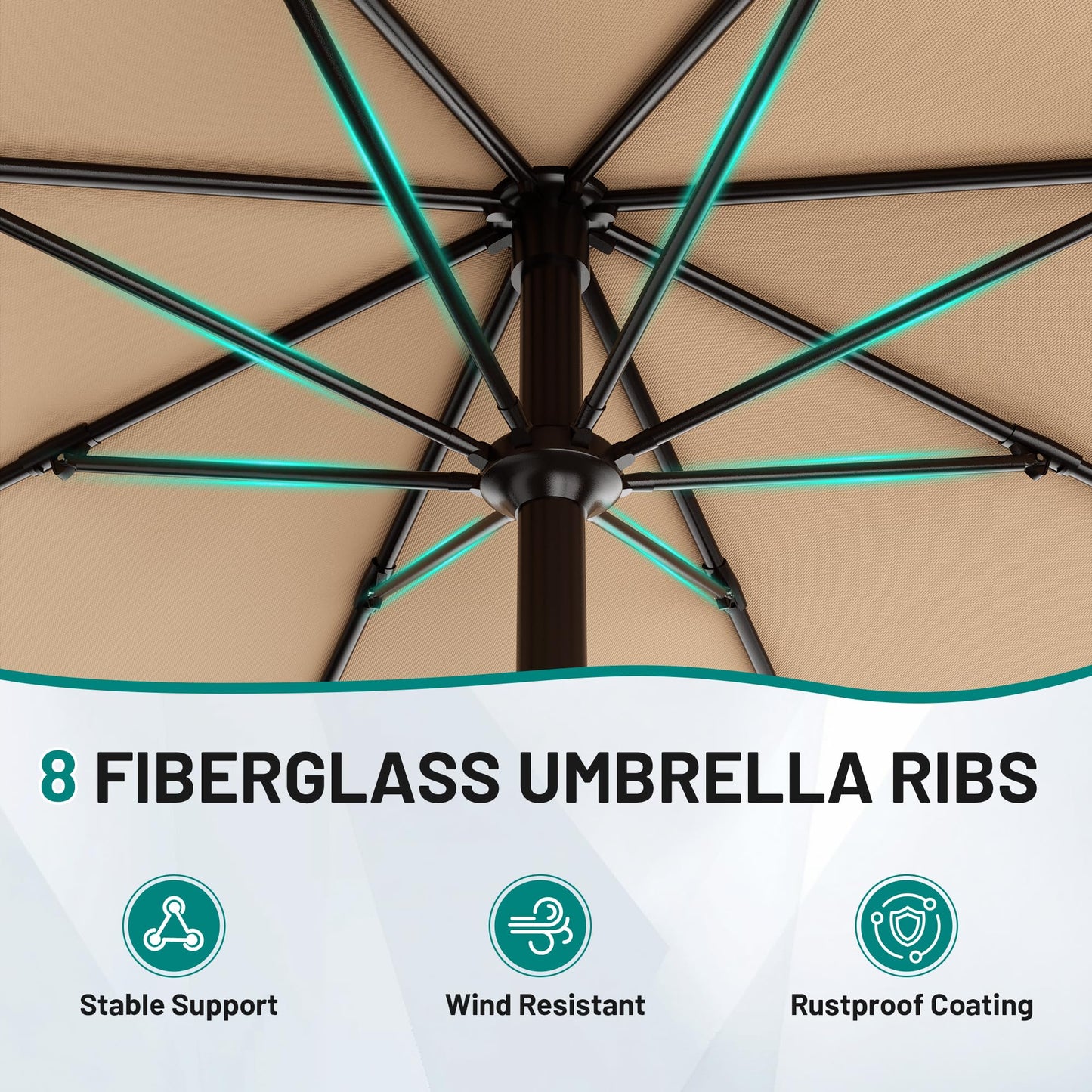AreShark 10 FT Outdoor Patio Umbrella, Patio Table Umbrella with Push Button Tilt and Crank, Outdoor Patio Umbrellas with 8 Fiberglass Ribs, Patio Umbrellas for Market, Garden, Pool (Beige)