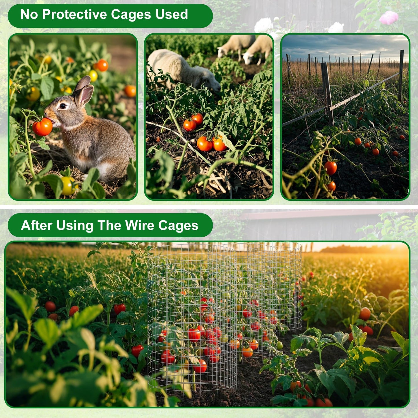 winemana 12 Set Garden Plant Protector Cage, 36 Pcs 16x12 IN Metal Wire Protectors for Plants Protection Cages with Stakes Nylon Ties Animals Barrier to Keep Rabbit Chicken Away from Flower Vegetables