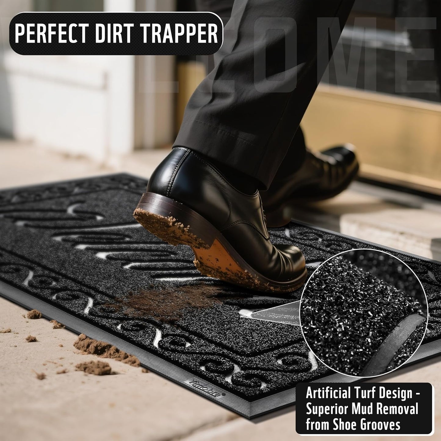 Yimobra Welcome Mat, Heavy Duty Durable Door Mats for Home Entrance Outdoor Indoor, Front Doormat for Outside Patio Floor Entry Porch Garage Office, Waterproof, Low Profile, 29.5 x 17, Black