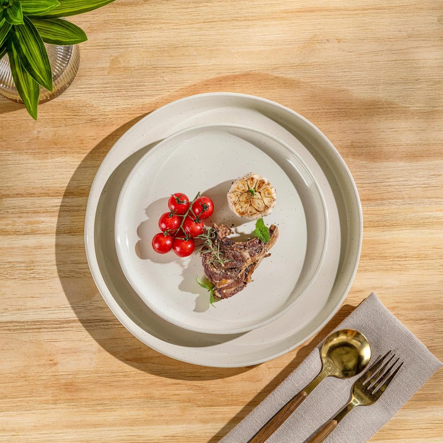 AmorArc Ceramic Dinnerware Sets with Pasta Bowls for 4, Handpainted Plates and Bowls Set with Rustic Terracotta Underside, Scratch Resistant Dishes Set, Dishwasher & Microwave Safe, 16 Pcs