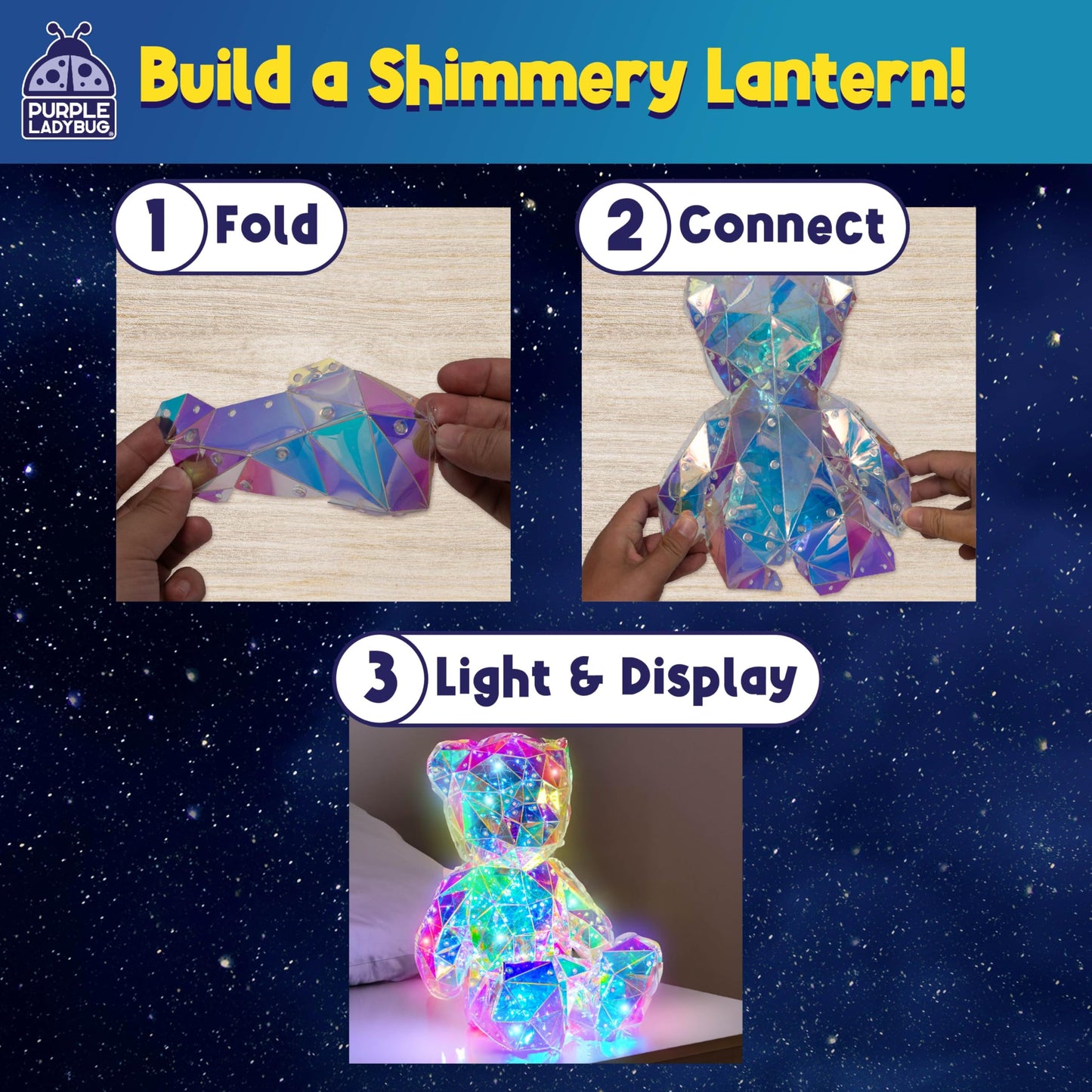 PURPLE LADYBUG Prismic 3D Bear Puzzle Nightlight - DIY LED Craft Kit for Kids & Teens, 8-12 Year Old Gifts for Girls & Boys, Valentines Gift Light-Up Decor, Room Decor for Boys & Girls
