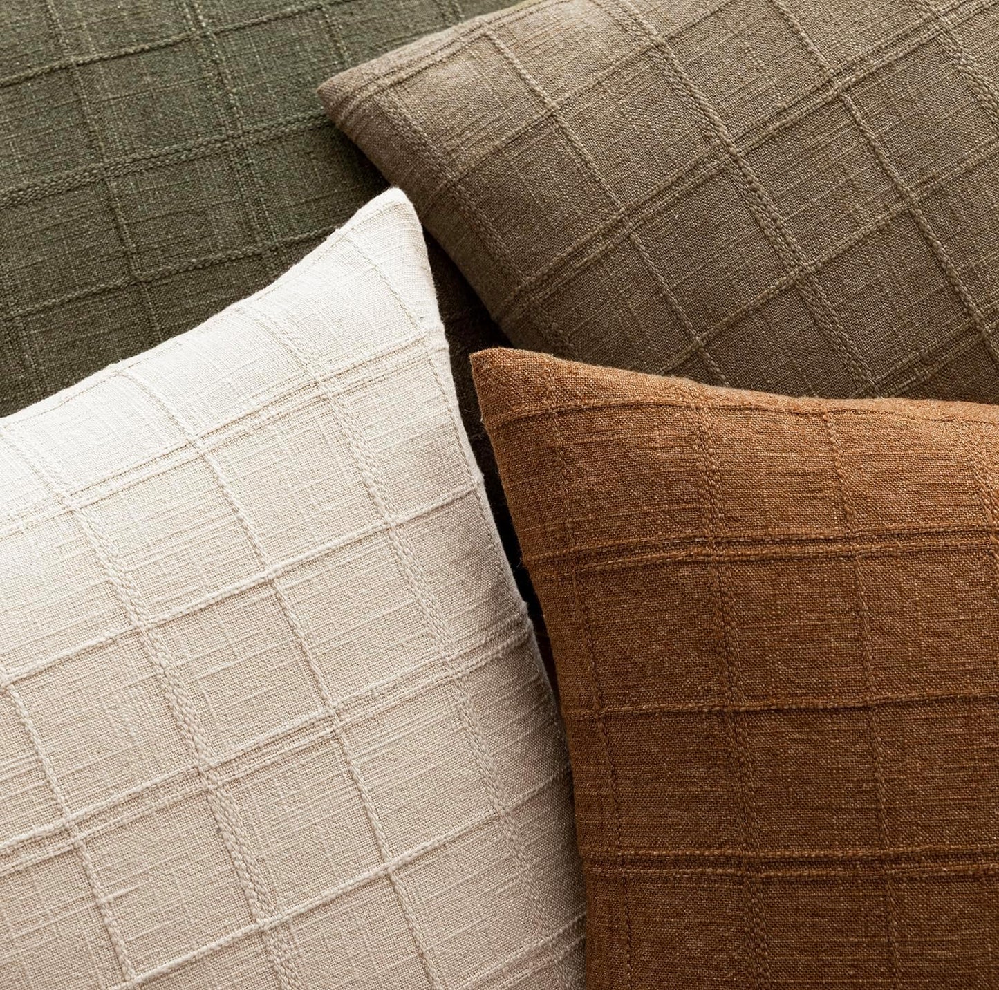 Foindtower Set of 2 Decorative Linen Check Throw Pillow Covers Neutral Farmhouse Lumbar Cushion Covers Modern Boho Home Decor for Sofa Chair Couch Bedroom Living Room Outdoor,12×20 Inch,Light Brown