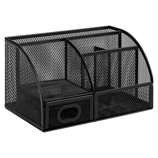 Amazon Basics Pen Holder and Desk Organizer, Office Supplies Storage Caddy, 9.1" x 5.9" x 5.5", Black
