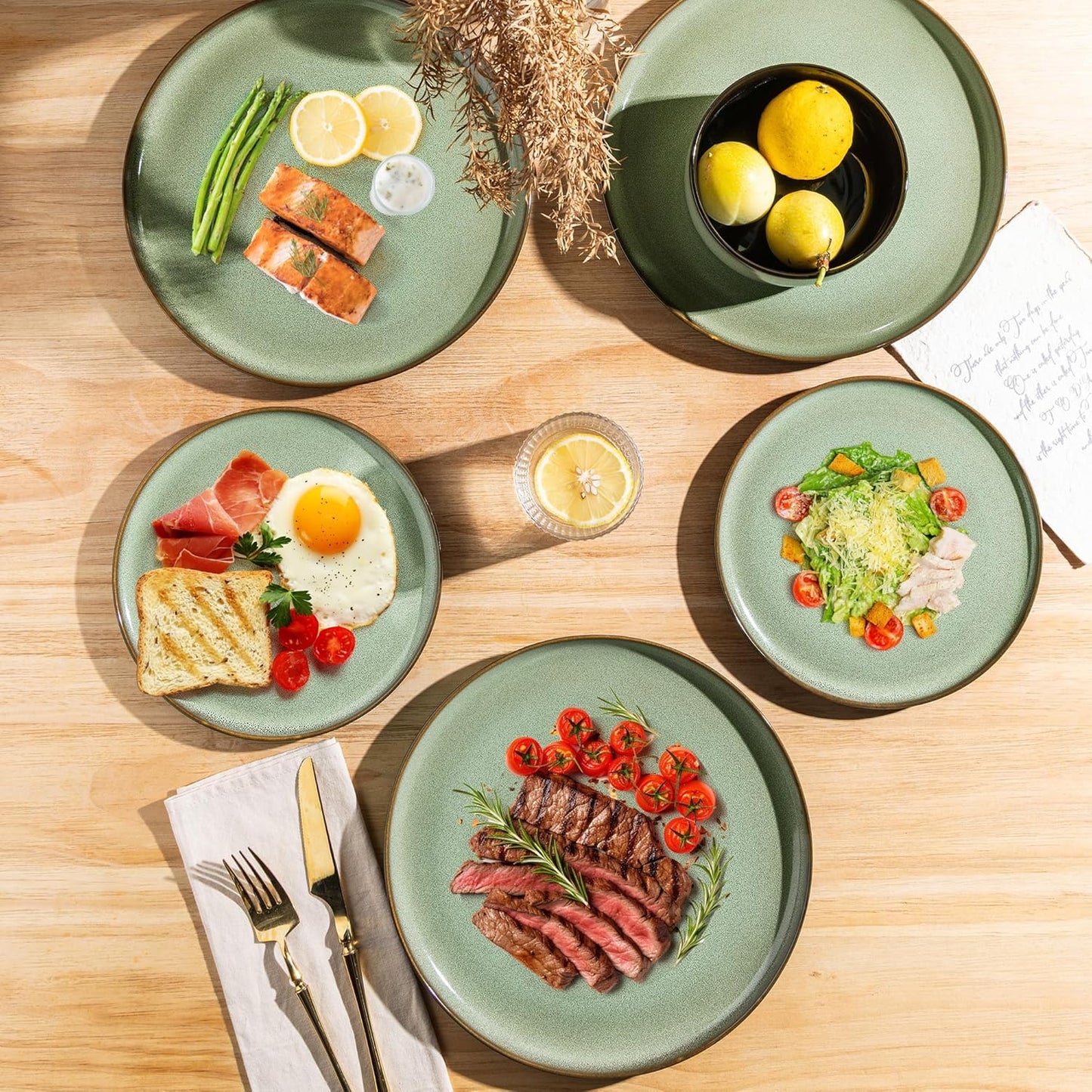 LERATIO Ceramic Dinnerware Sets for 4,12 Pieces Poreclain Plates and Bowls Sets,Scratch Resistant Dishes,Dishwasher & Microwave Safe Dishes Set,Service for 4-Light Geen