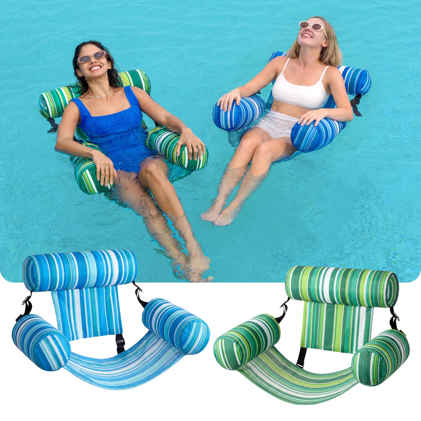 Sloosh Pool Floats Chairs Adult, 2 Packs Inflatable Pool Lounge Chairs,Blow up Hammock Pool Noodles Floats for Adults,Stripe Pattern Floating Water Chair for Pool Lake River(Stripe)