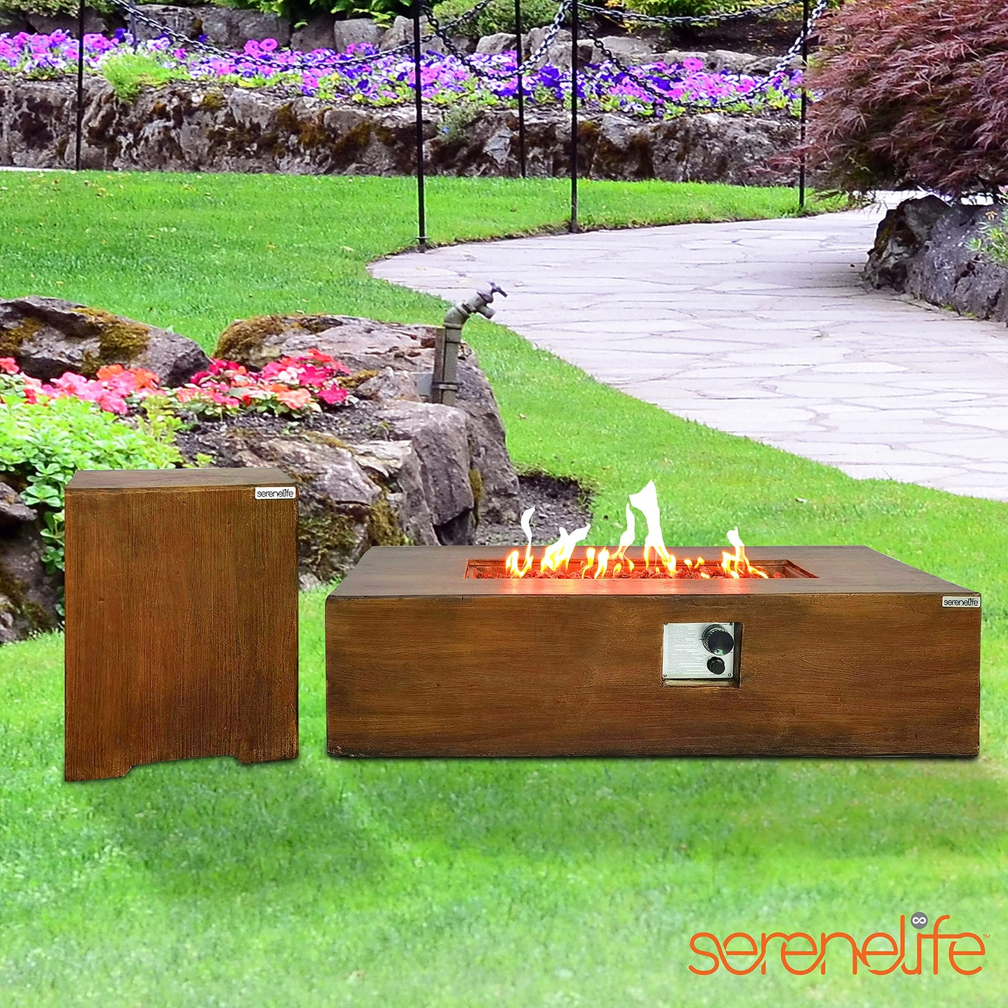Outdoor Propane Gas Tank Holder - Wood-grain Propane Tank Holder - Holds 20 Lbs. Clean Burning Propane Gas Tank - Works with SLCNX76 and SLFPLG9 Outdoor Propane Fire Pit Table - SereneLife SLGASCV