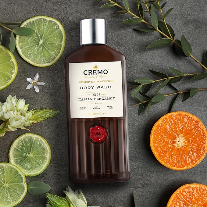 Cremo Body Wash Men, Notes of Italian Bergamot, Neroli Blossom, and Fresh Vetiver, Rich-Lathering Italian Bergamot, 16 Fl Oz