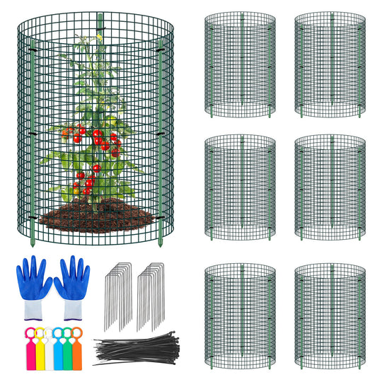 6 Set Wire Plant Protector from Animals - 12"x16" 18Pcs Metal Mesh Plant Cage Covers, Dual Secure with U-Stake & Support, Garden Rabbit Barricade Chicken Wire Cloche for Plants Shrubs Vegetable Flower
