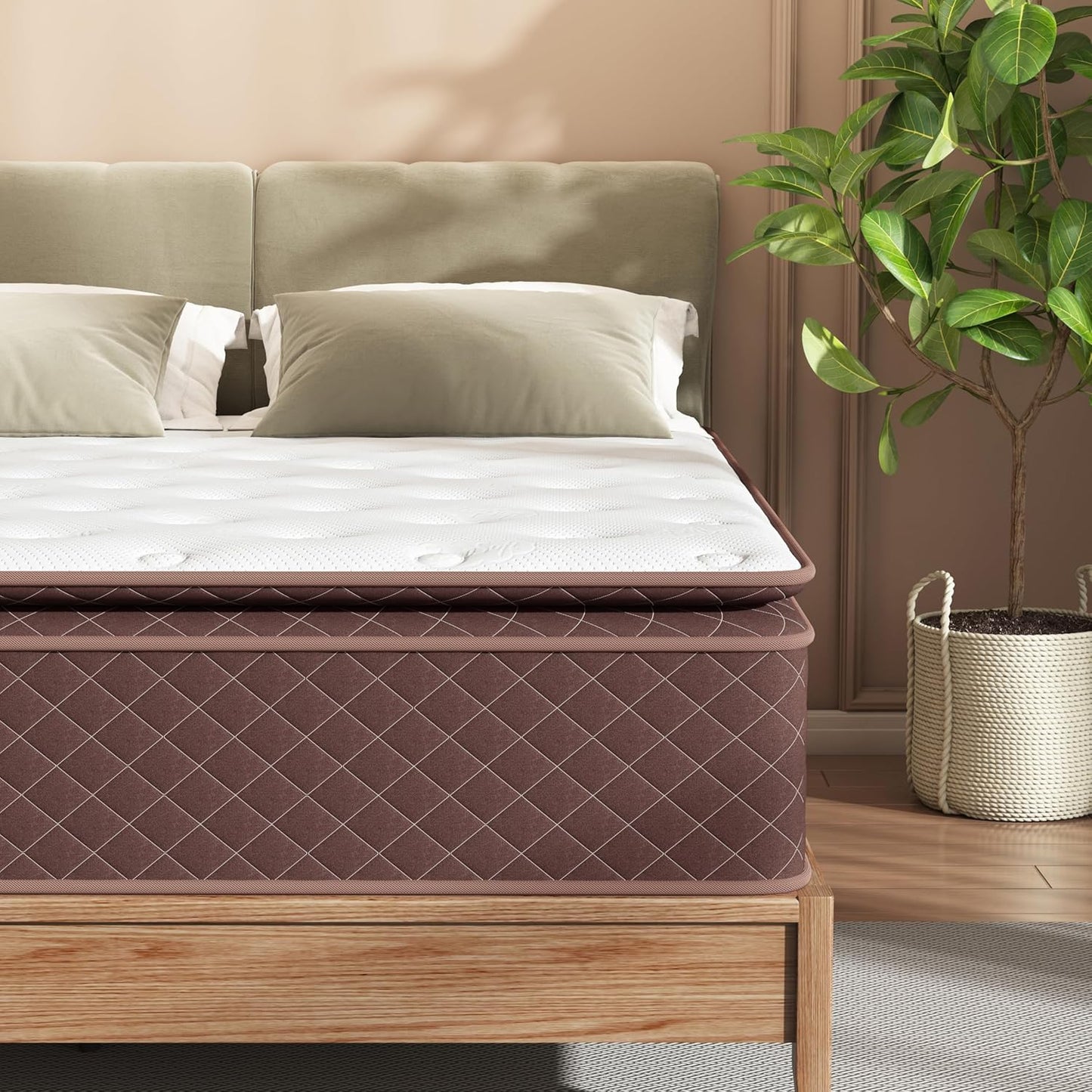 Queen Mattress, 14 Inch Pillow Top Queen Size Mattress – Plush Comfort with Pocketed Coils & Pressure Relief – Ideal for Side Sleepers, Motion Isolation & Back Pain Relief,Firm