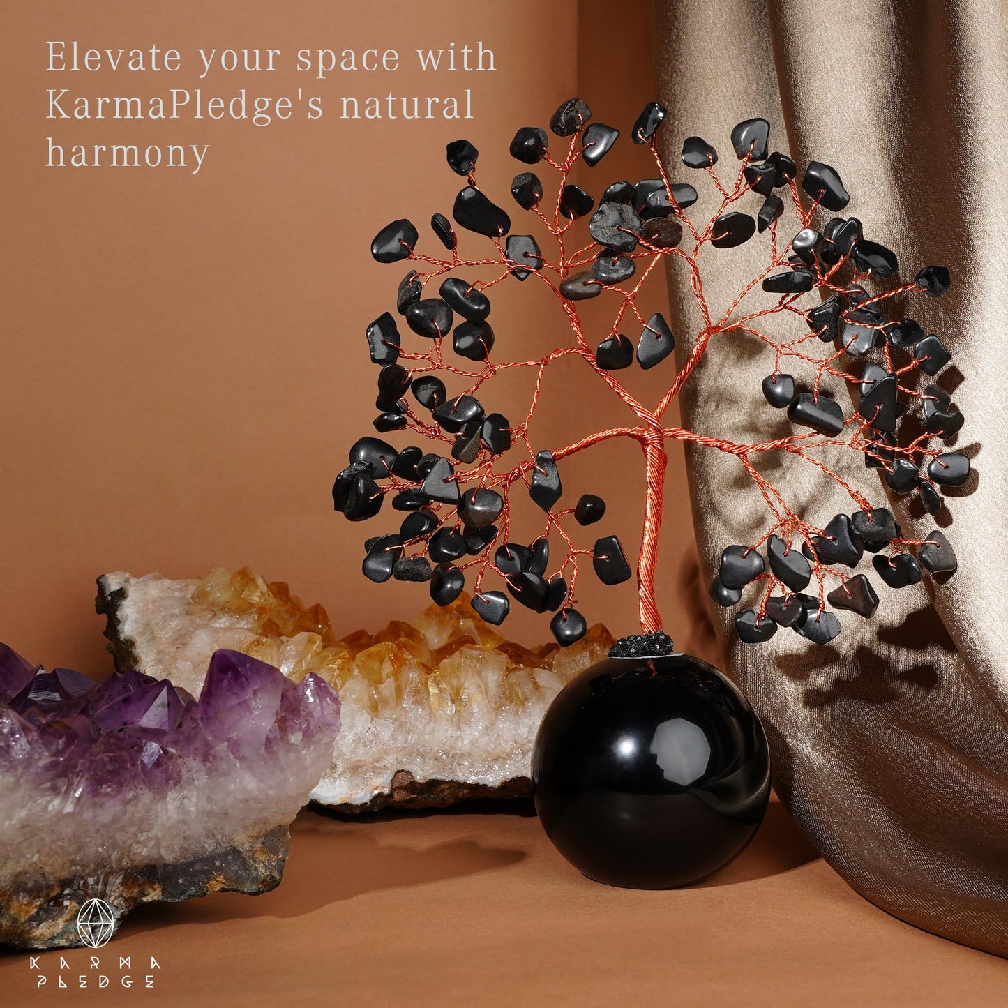 Black Obsidian Crystal Tree of Life Birthday Gifts for Women, Handmade Home Decor, Office, Room Decoration, Reiki Healing Crystal Chakra Tree for Money, Positivity, Good Luck Gifts for Her, Mom & Dad