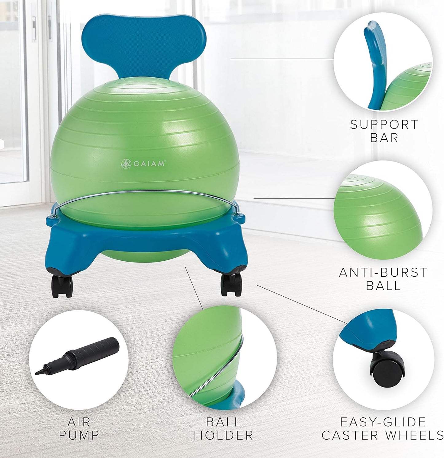 Gaiam Kids Balance Ball Chair - Classic Children's Stability Ball Chair, Alternative School Classroom Flexible Desk Seating for Active Students, Orange/Blue