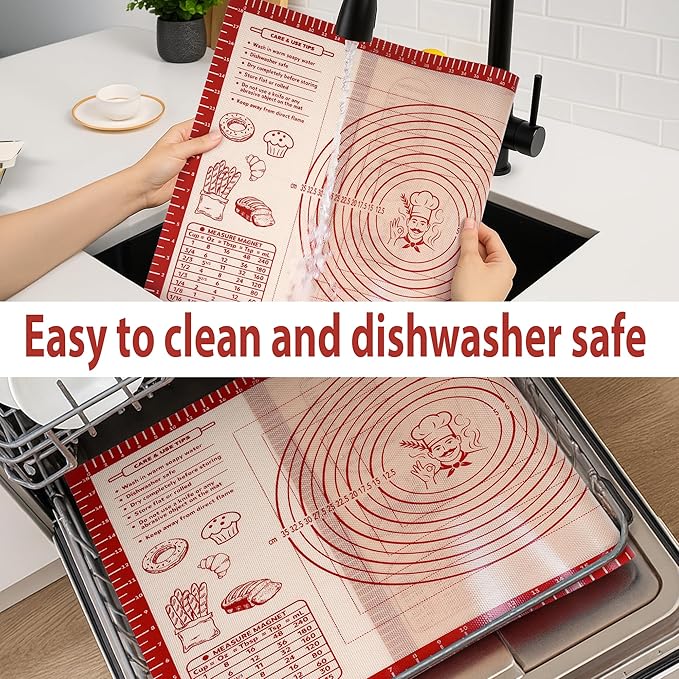 Silicone Baking Pastry Dough Mat - Non Slip Rolling Mat with Measurement Guides, Thick Reusable Kneading Board for Bread, Pizza, Cookies, Fondant, Nonstick Baking Sheet for Kitchen Counter, 20x28inch