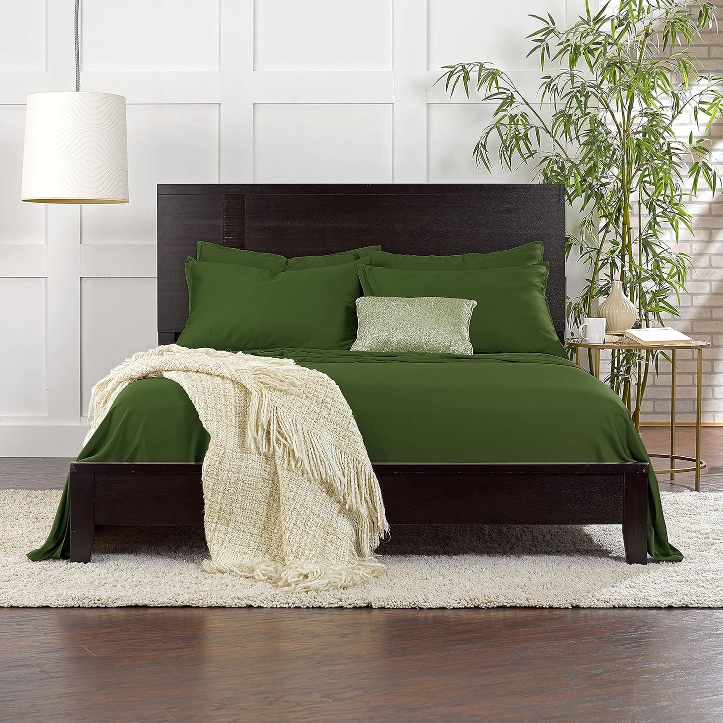 California King Sheets by Pure Bamboo, Genuine 100% Organic Viscose Derived from Bamboo Bed Sheet Set, Soft & Cooling, Double Stitching, Lifetime Quality Promise (California King, Pesto)