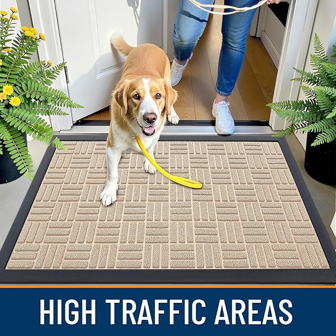 OLANLY Front Door Mat Outside Entrance 71x47, Absorbent, Heavy Duty Sturdy Natural Rubber Doormat Indoor Outdoor, Non-Slip, Stain and Fade Resistant, Low Profile Floor Mat for Entryway, Latte White