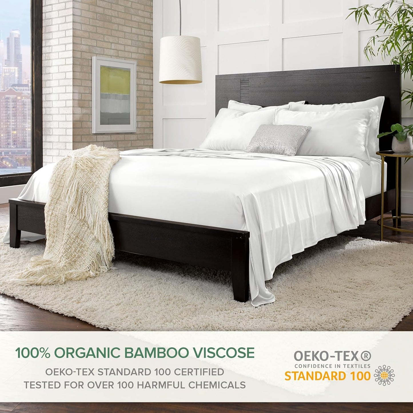 Split King Sheets by Pure Bamboo, Genuine 100% Organic Viscose Derived from Bamboo Bed Sheet Set, Soft & Cooling, Double Stitching *Not for Split Top (Split King, White)