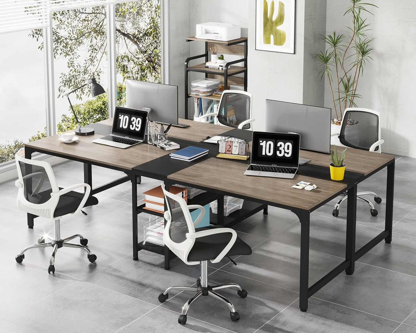 LITTLE TREE 90.5 Inch Large Double Home Office Compuer Desk Two Person Study Table