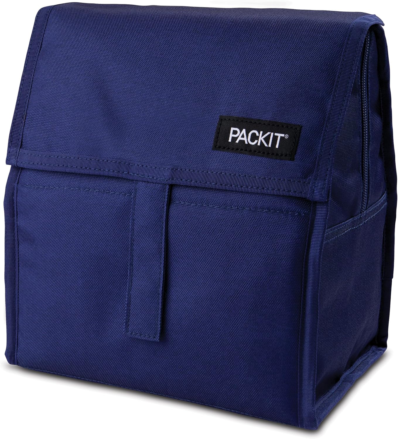 Packit® Freezable Lunch Bag, True Blue, Built with ECOFREEZE® Technology, Foldable, Reusable, Zip and Velcro Closure with Buckle Handle, Designed for Work Lunches and Fresh Lunch On the Go
