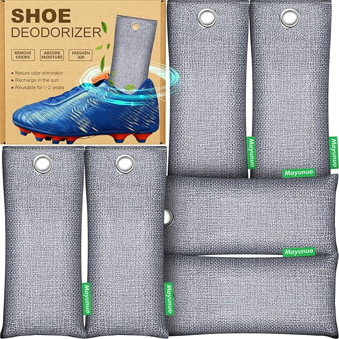 Activated Charcoal Odor Absorber, Natural Shoe Deodorizer Inserts, Smell Remover, Bamboo Charcoal Air Purifying Bags, Shoe Odor Elimination for Sneaker, Boots, 6 Pack