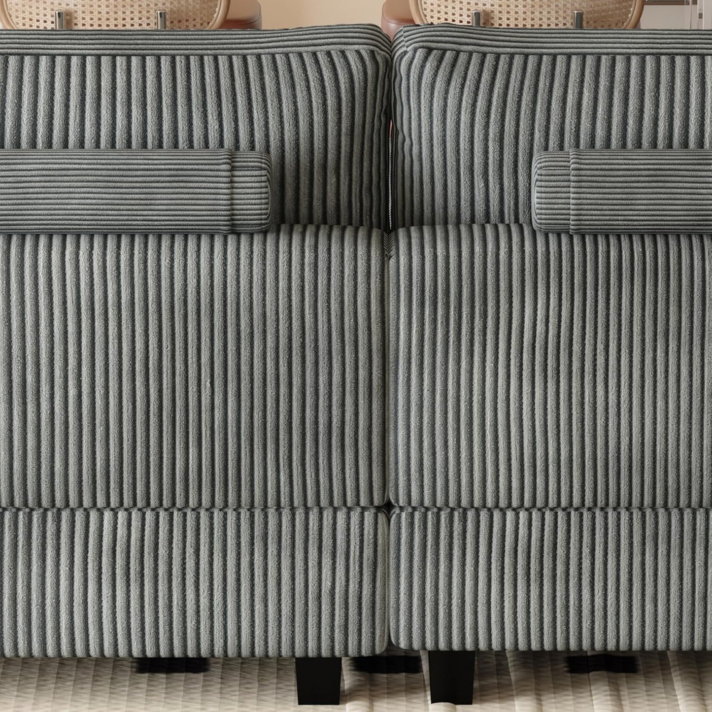 Eafurn Oversized Symmetrical U Shaped Modular Sectional Sofa with Double Chaise Lounge, Reversible Corduroy Upholstered Sofa Extra Wide Deep Seat Sleeper Sofas Couches w/ 2 Pillows