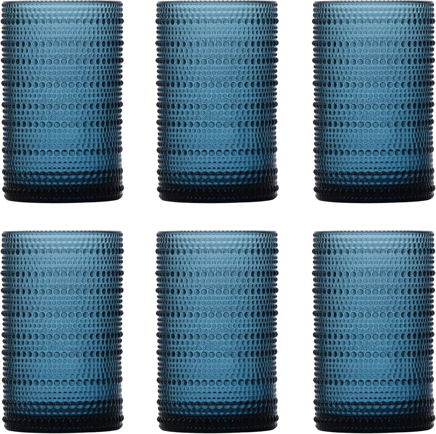 Fortessa Jupiter Beaded Hobnail Glass, 13 Ounce Iced Beverage (Set of 6), Cornflower Blue